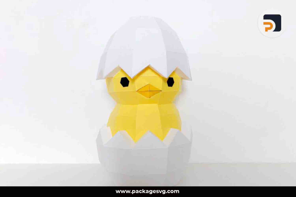 3D Chick in Egg Paper Craft PDF, SVG Template For Cricut