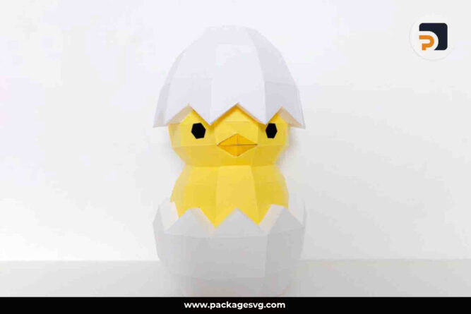 3D Chick in Egg Paper Craft PDF, SVG Template For Cricut