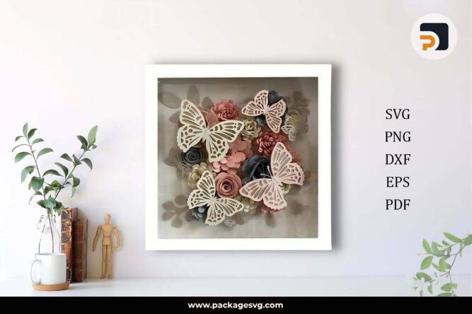 3D Flower and Butterfly Inspired Shadow Box Template