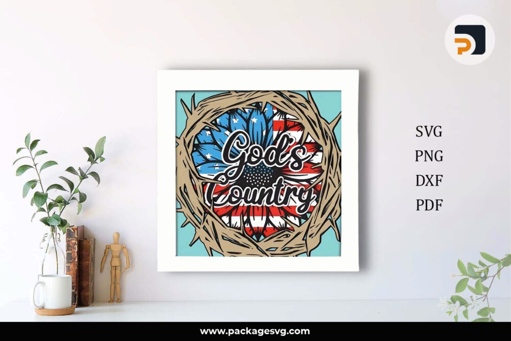 3D God’s Country Shadow Box SVG, American Template For Cricut