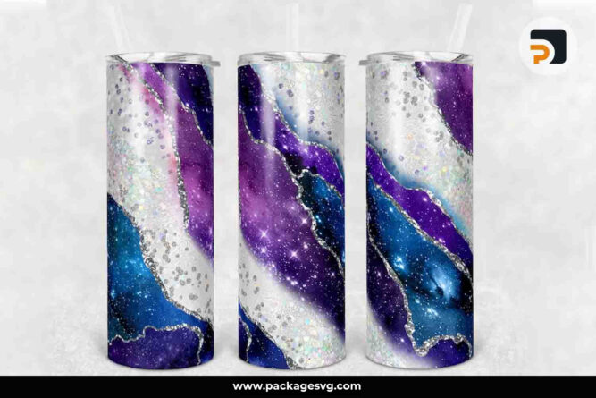 Agate Milky Way Teal Purple Silver, 20oz Skinny Tumbler Template