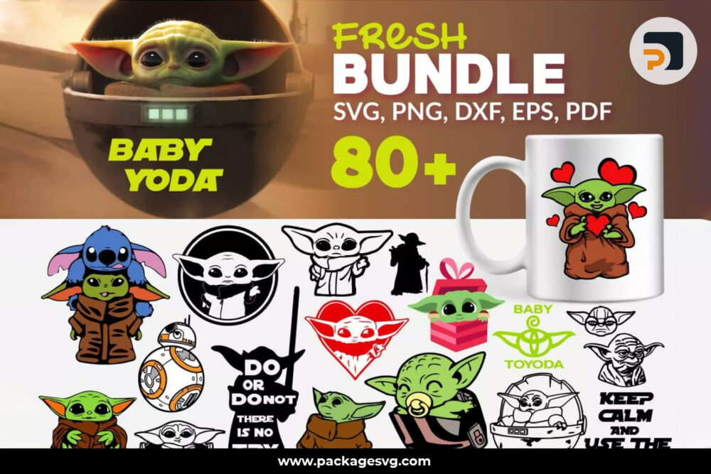 Baby Yoda SVG Bundle, 80 Designs SVG PNG EPS DXF PDF