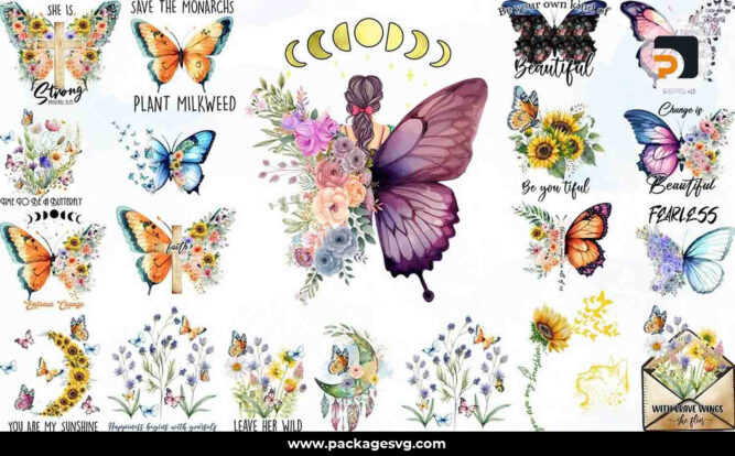 Beauty Butterfly Sublimation Bundle, 20 PNG Files