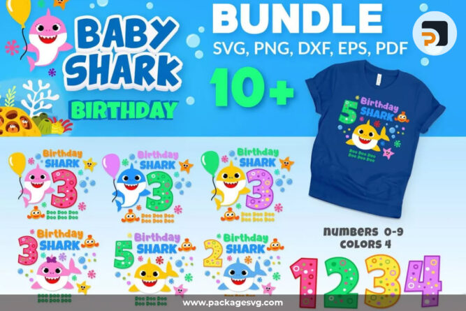 Birthday Baby Shark SVG Bundle, 10 Designs