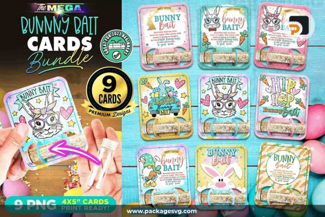 Bunny Bait Cards Bundle, Printable PNG Cards