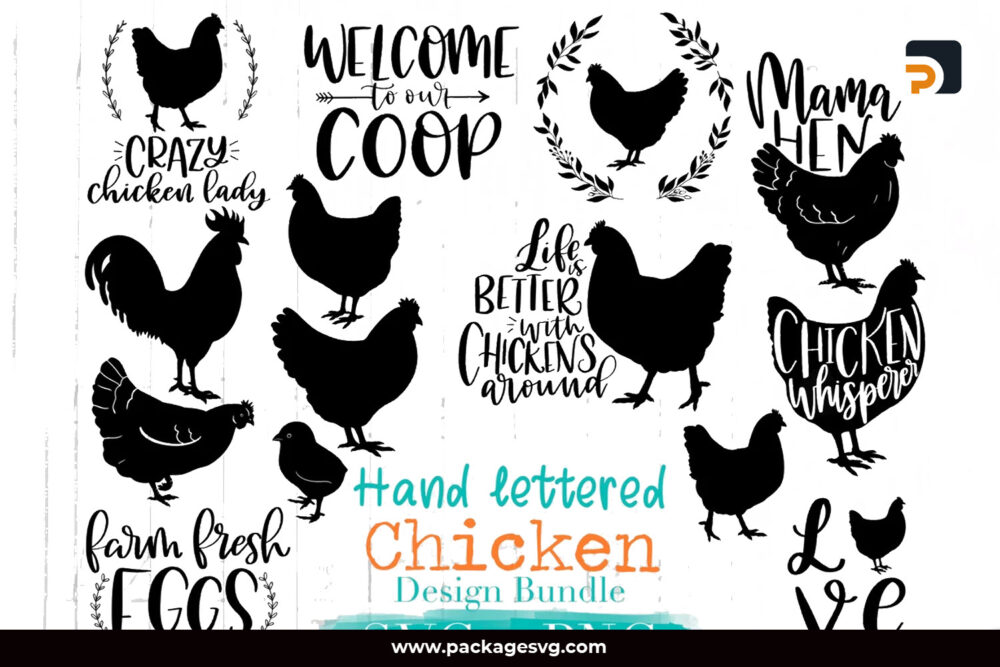 Chicken SVG Bundle, Hand Lettered SVG PNG