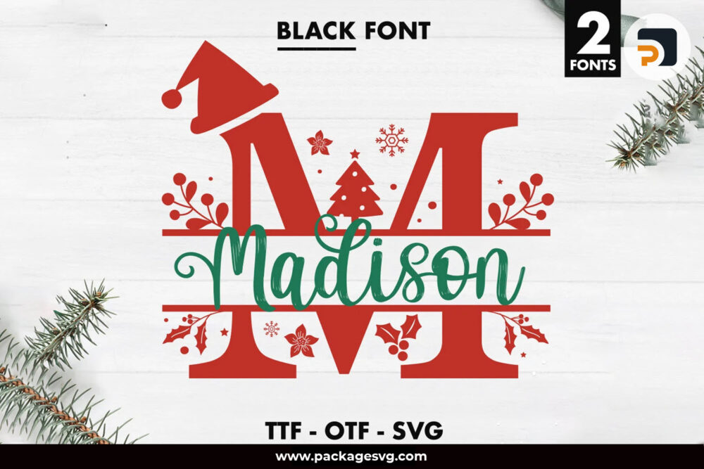 Christmas Monogram SVG Font, Alphabet Letters OTF TTF File