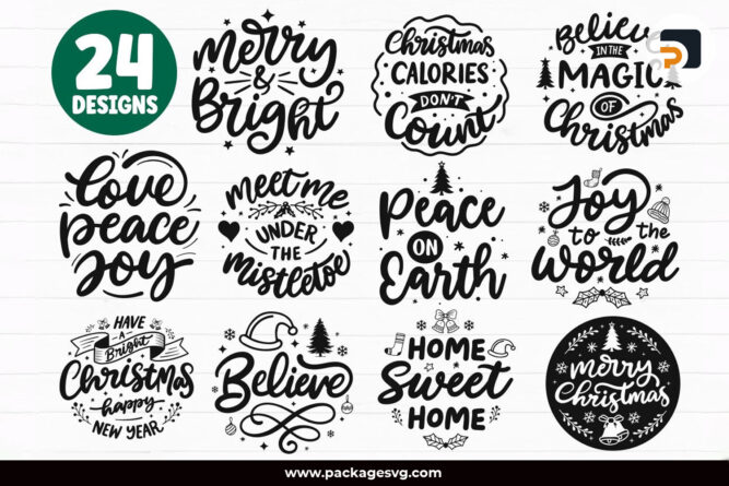 Christmas Ornaments SVG Bundle, 24 Christmas Designs SVG PNG EPS