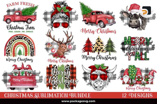 Christmas Sublimation Bundle, 12 Designs Christmas PNG