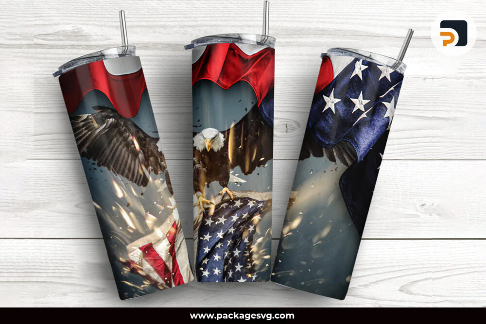 Eagle America Flag PNG, 20oz Skinny Tumbler USA Template