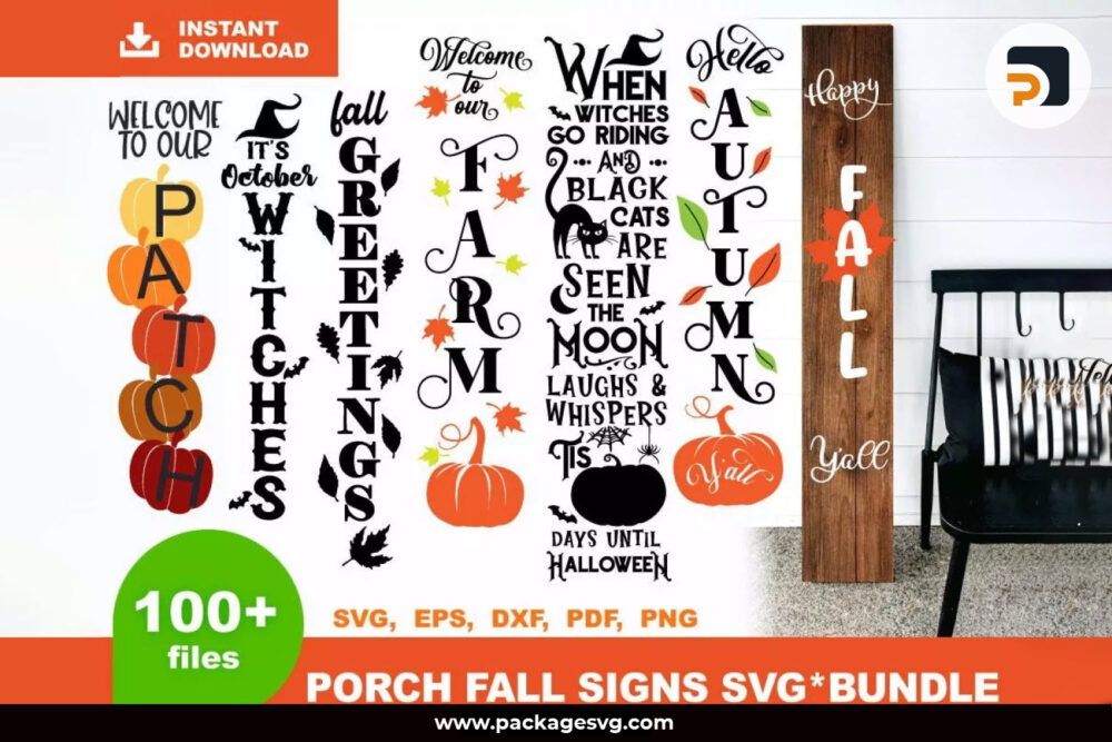 Fall Porch Sign SVG Bundle, 100+ Designs SVG PNG EPS DXF PDF