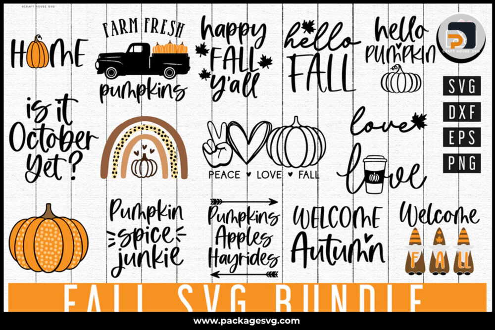 Fall Pumpkin Bundle SVG PNG EPS DXF, 14 Designs Fall