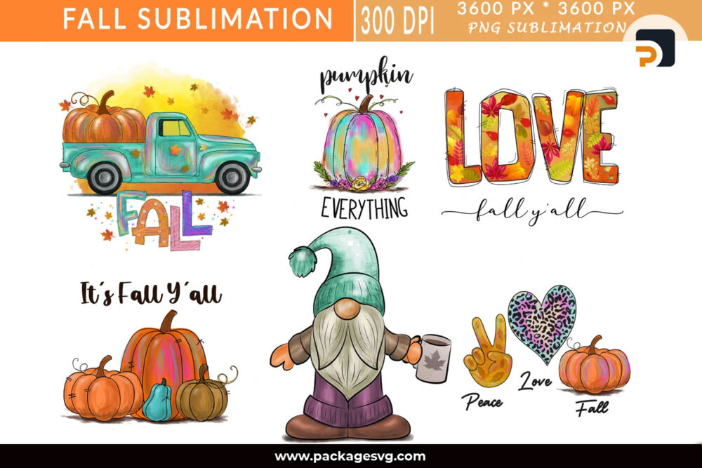 Fall Sublimation Bundle PNG, 6 Designs