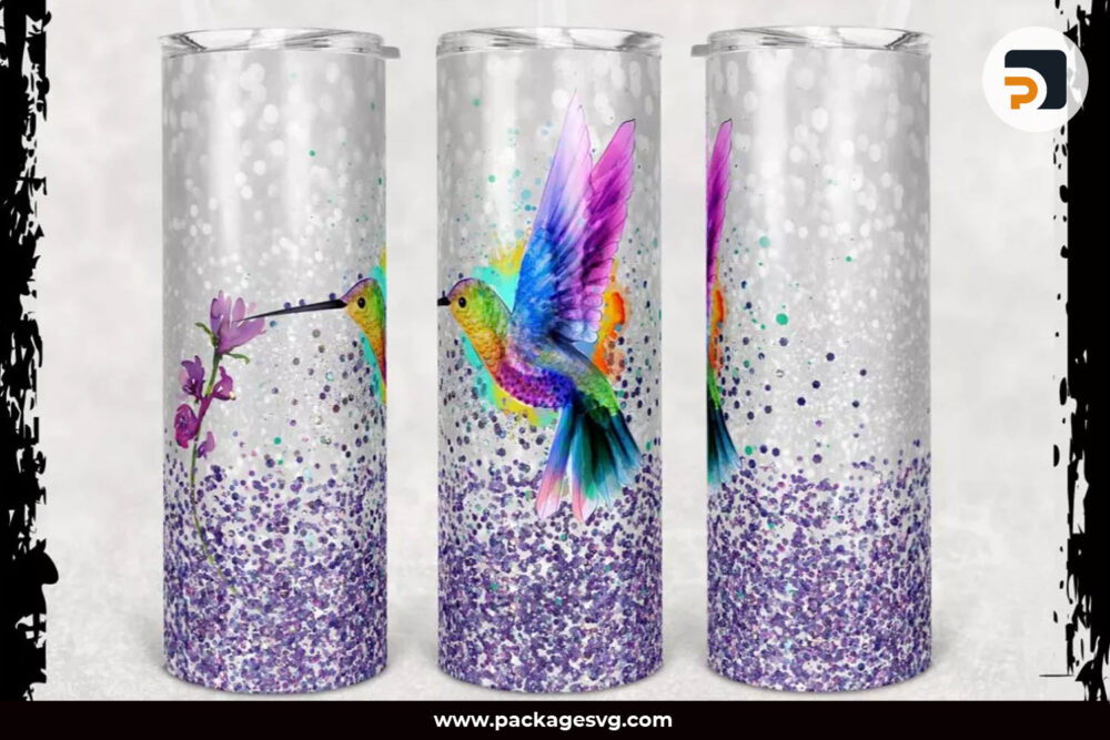 Faux Glitter Hummingbird PNG, 20oz Skinny Tumbler Template