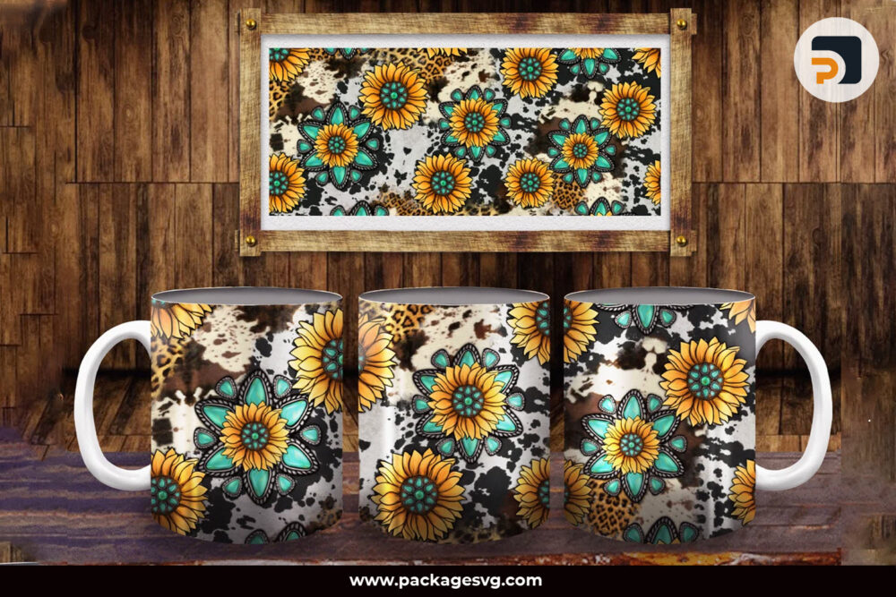 Gemstone Sunflower Cowhide Leopard 11oz and 15oz Mug PNG Sublimation Designs