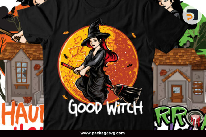 Halloween Good Witch Design PNG JPG AI EPS, Witch Riding On The Moon