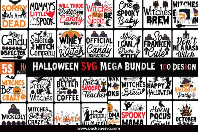 Halloween Quotes Mega Bundle SVG PNG JPG DXF EPS AI, 100 Design Printable Halloween T-Shirt