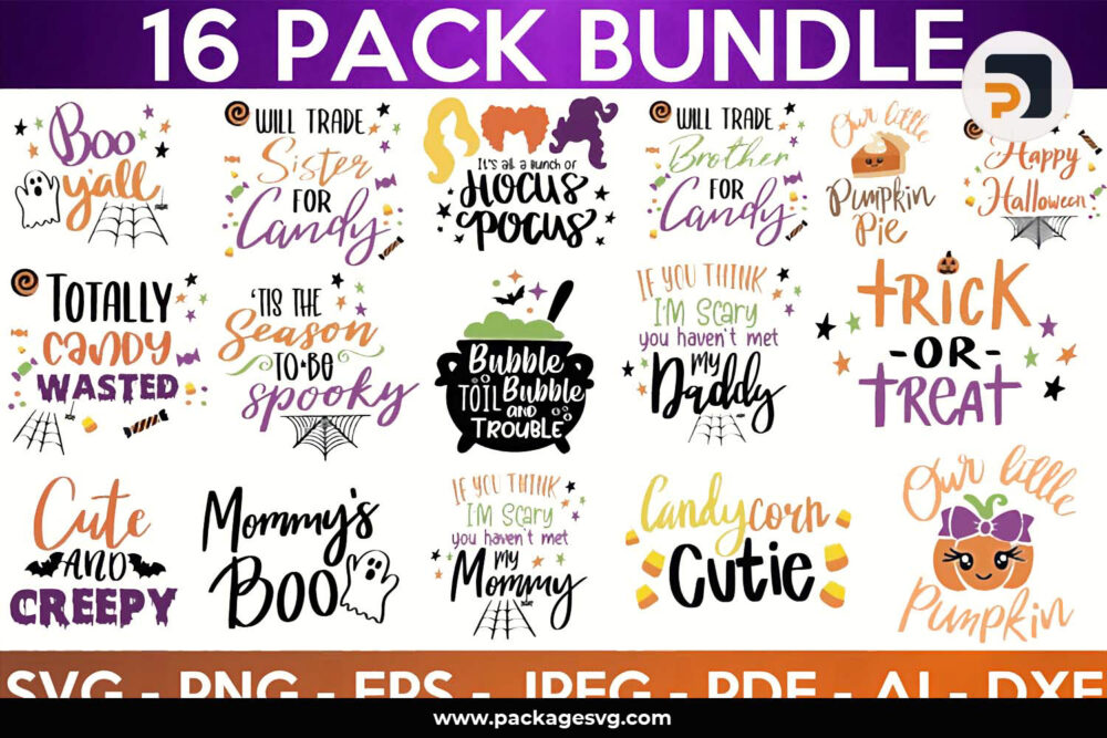 Halloween SVG Bundle, 16 Designs Printable Fall T-Shirt