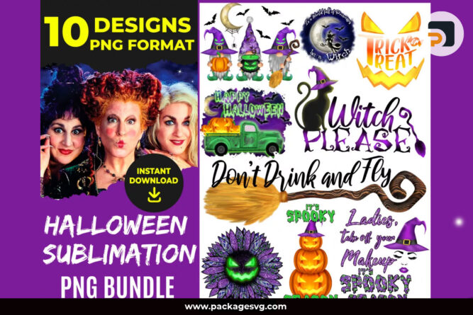 Halloween Sublimation PNG Bundle, 10 Designs Printable on T-Shirt