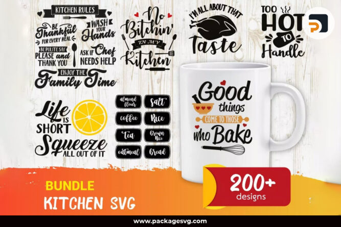 Kitchen SVG Bundle, 200+ Designs SVG PNG EPS DXF PDF