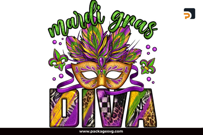 Mardi Gras Diva PNG Sublimation, Fleur De Lis Design