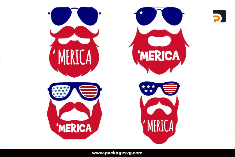 Merica Beard Sunglasses SVG, America SVG PNG DXF EPS JPG