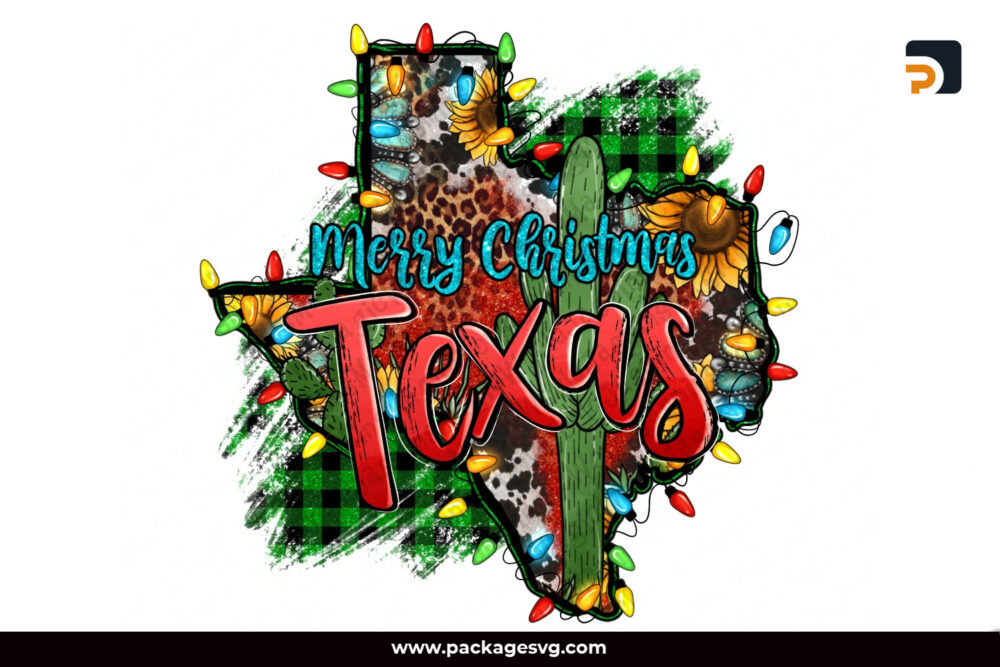 Merry Christmas Texas Map With Background PNG Sublimation Design