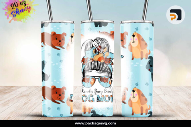 Messy Bun Dog Mom Sublimate PNG, 20oz Skinny Tumbler Template