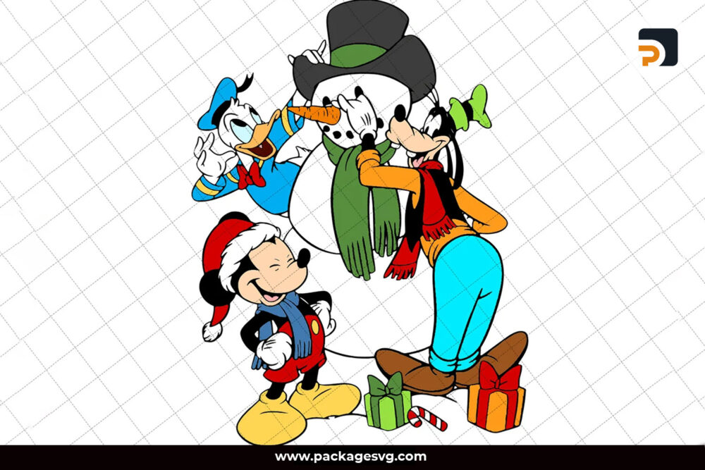 Mickey Make Snowman PNG, Merry Christmas PNG