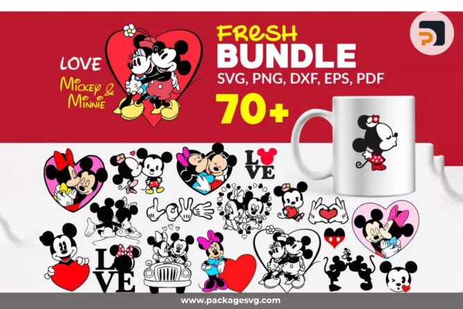 Mickey and Minnie SVG Bundle, 70 Files SVG PNG EPS DXF PDF