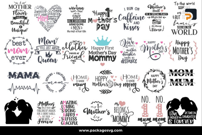 Mother's Day SVG Bundle, 28 Mom Designs SVG PNG DXF