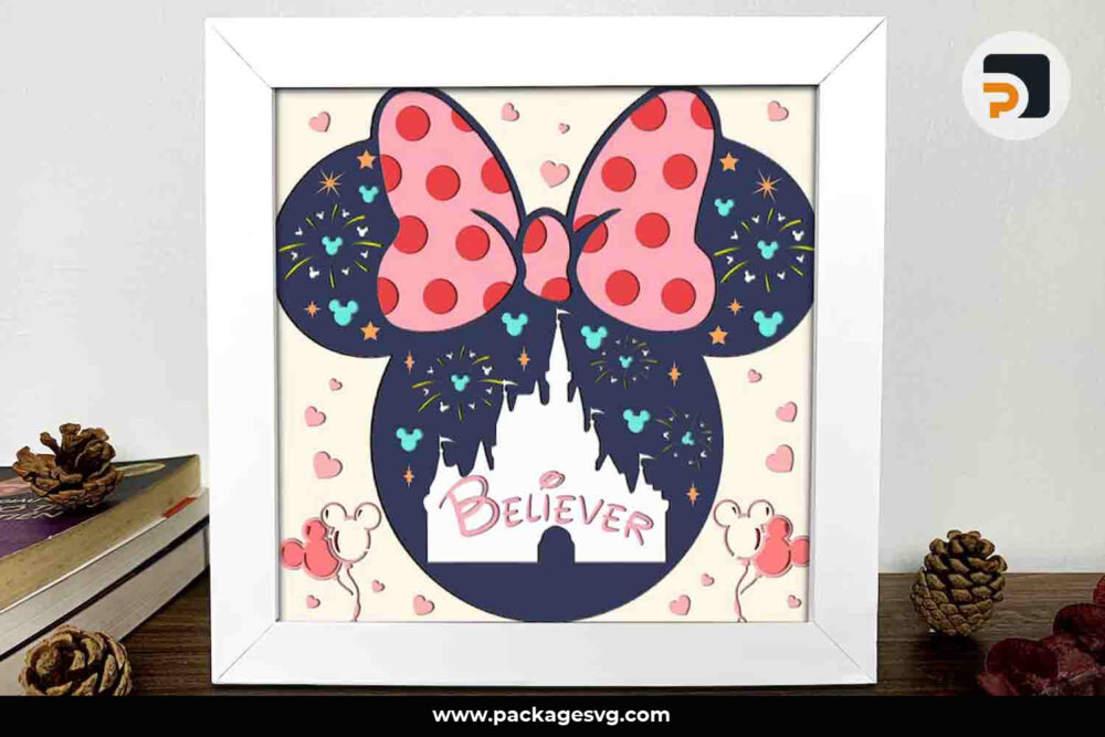 Mouse Girl Shadow Box SVG, Pink Disneyland 3D Layered