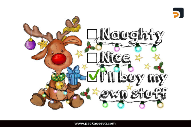 Naughty Nice I Will Buy My Own Stuff PNG, Christmas Sublimation Design