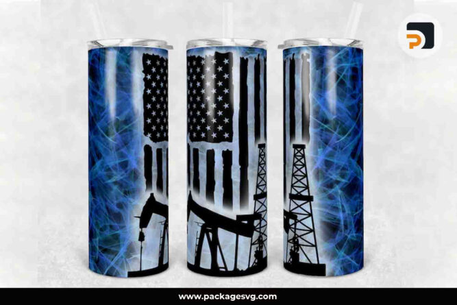 Oilfield Oil Rig Blue Smoke Background Flag, 20oz Skinny Tumbler Template