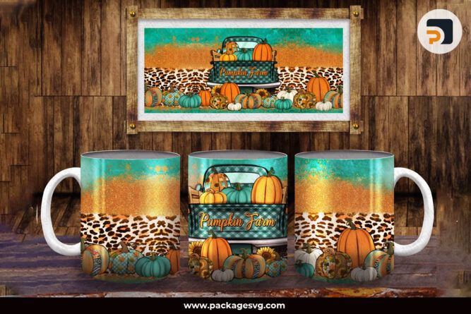 Pumpkin Farm Truck 11oz and 15oz Mug PNG, Fall Sublimation Design