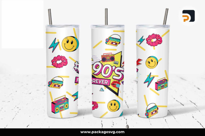 Retro 90s Sublimation PNG, 20oz Skinny Tumbler Template