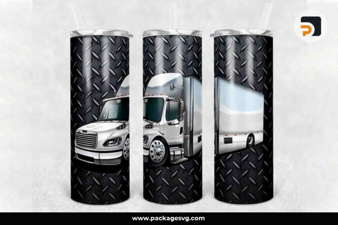 Semi Truck Diamond Plate PNG, 20oz Skinny Tumbler Template