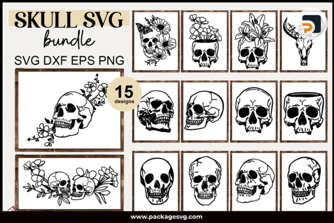 Skull Bundle SVG PNG EPS DXF PDF, Floral Halloween Cut Files