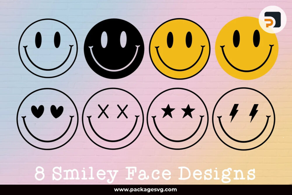 Smiley Face SVG PNG, 8 Emoji Designs