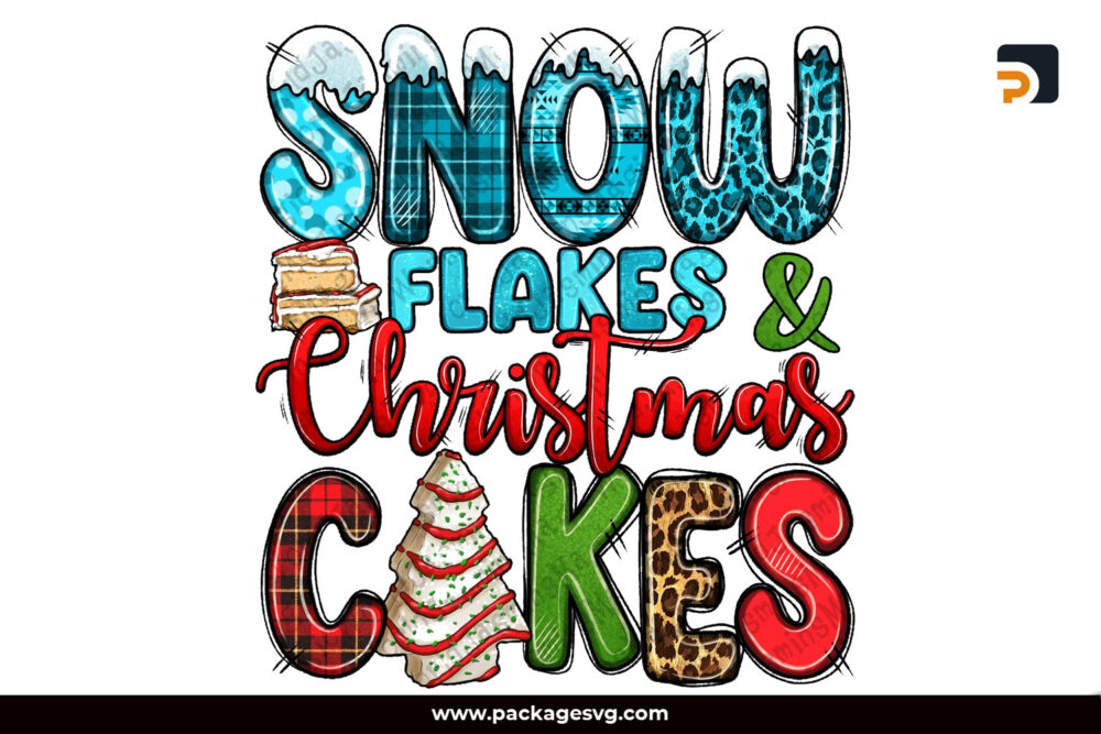 Snow Flakes Christmas Cakes PNG, Merry Christmas Sublimation Design