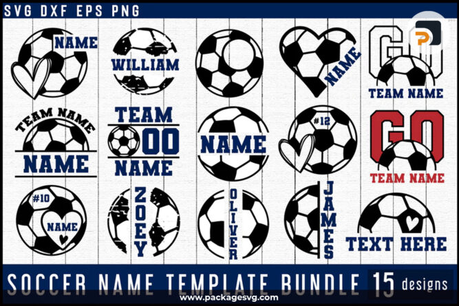 Soccer Name Template Bundle SVG PNG EPS DXF PDF, Football Monogram Cut Files