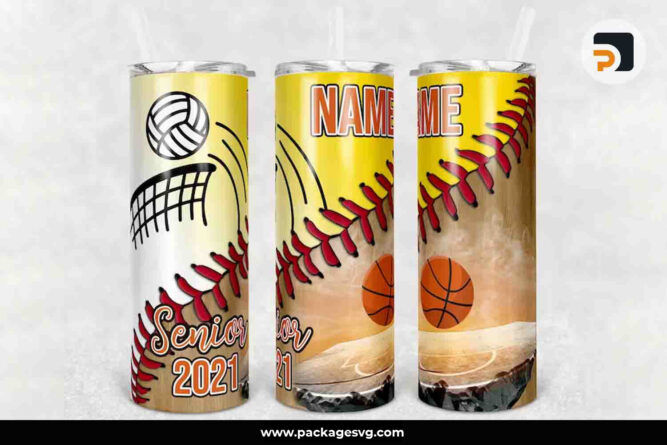 Softball Volleyball Basketball Senior Sublimation PNG, 20oz Skinny Tumbler Template