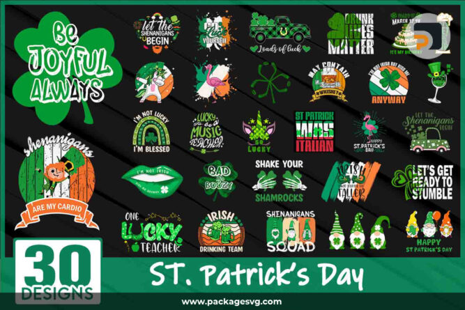 St Patrick's Day T-Shirt Design Bundle, 30 Designs SVG PNG DXF EPS