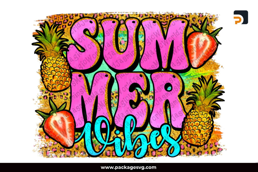 Summer Vibes Leopard Background PNG, Summer Fruits Sublimation Design