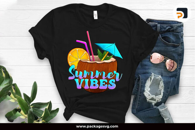 Summer Vibes PNG, Coconut Sublimation Design