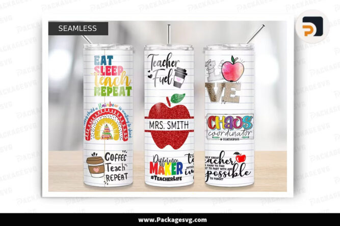 Teacher Name Sublimation Design PNG, 20 Oz Skinny Tumbler Template LDV4X0HD