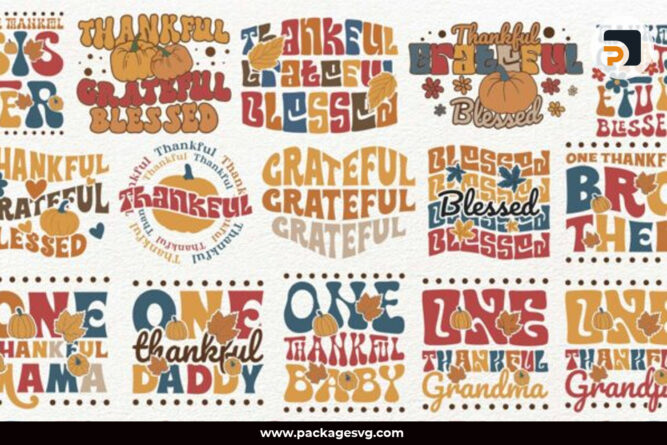 Thankful Grateful Blessed Bundle SVG PNG EPS, Retro Fall SVG T-Shirt Designs