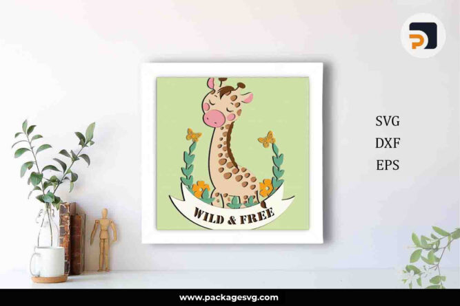 Wild and Free Light Box SVG, 3D Giraffe Papercut Template