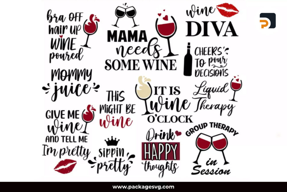 Wine Quotes Bundle SVG, 13 Glass Designs