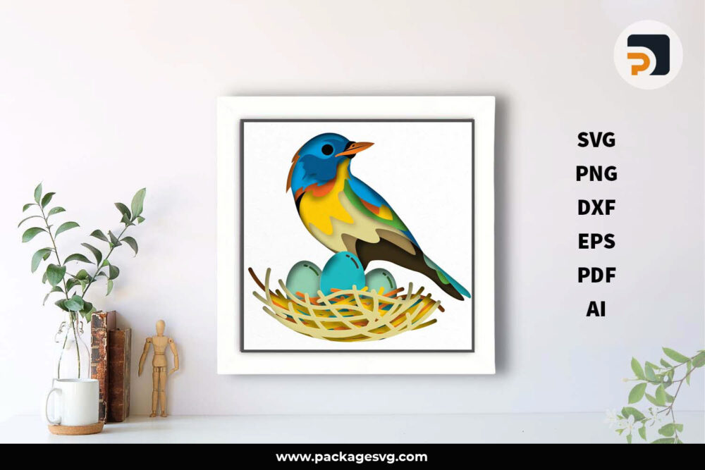 3D Bird Shadow Box SVG, Animal Papercut Template